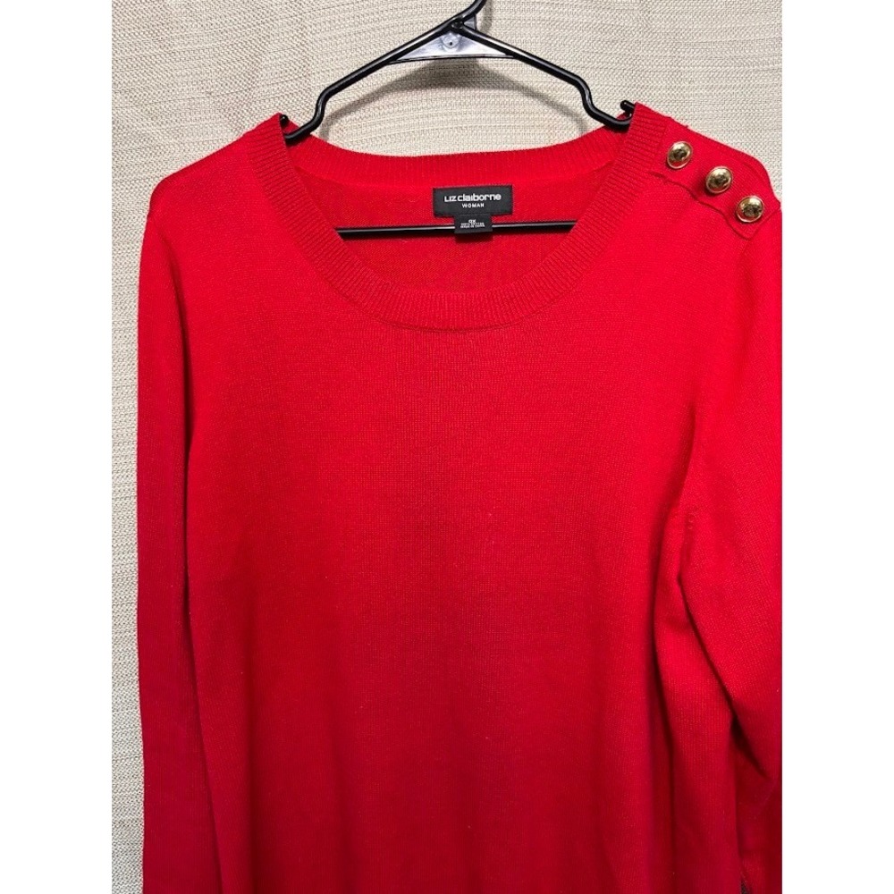Liz Claiborne Red Cotton Gold Button Shoulder Sweater Plus 0X Crewneck Pullover